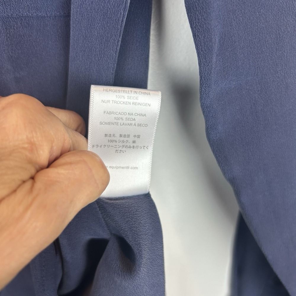 100% Silk Top Womens XS Blue Button Up Long Sleeve Shirt Capsule Luxury Read - Picture 6 of 7
